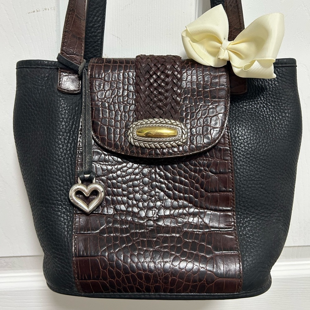 Vintage Brighton Black and Brown Shoulder Bag with Heart Charm - Picture 2 of 5